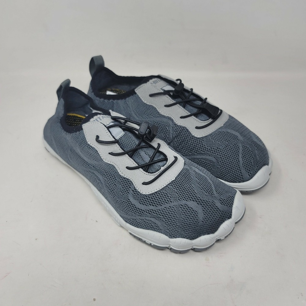 Hiitave Mens Barefoot Shoes Sz 8.5 M Water Aqua Socks Gray Bungee Lace Up 181226